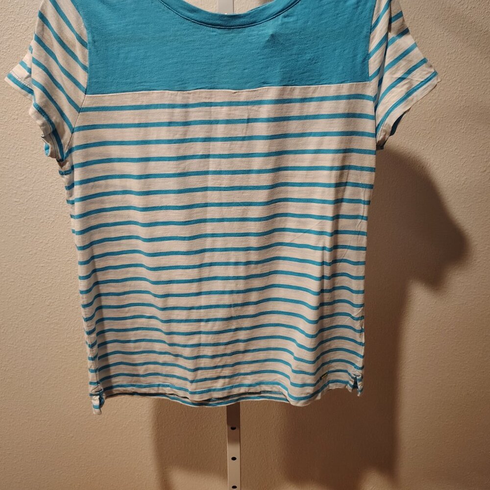 Tommy Hilfiger Women's Blue and White Striped Top Size Large Cotton Short Sleeve - Picture 4 of 11